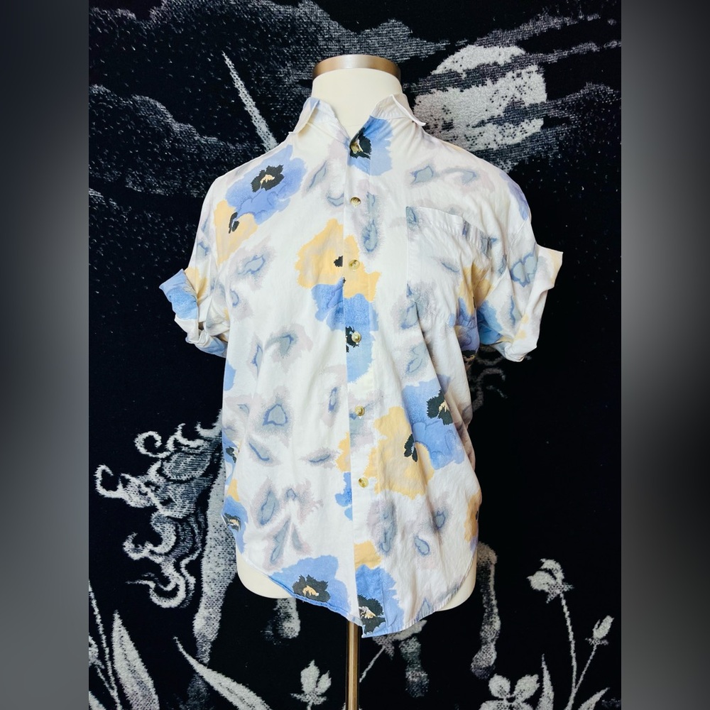 VTG 1990s Floral Print Watercolor Button Up Shirt